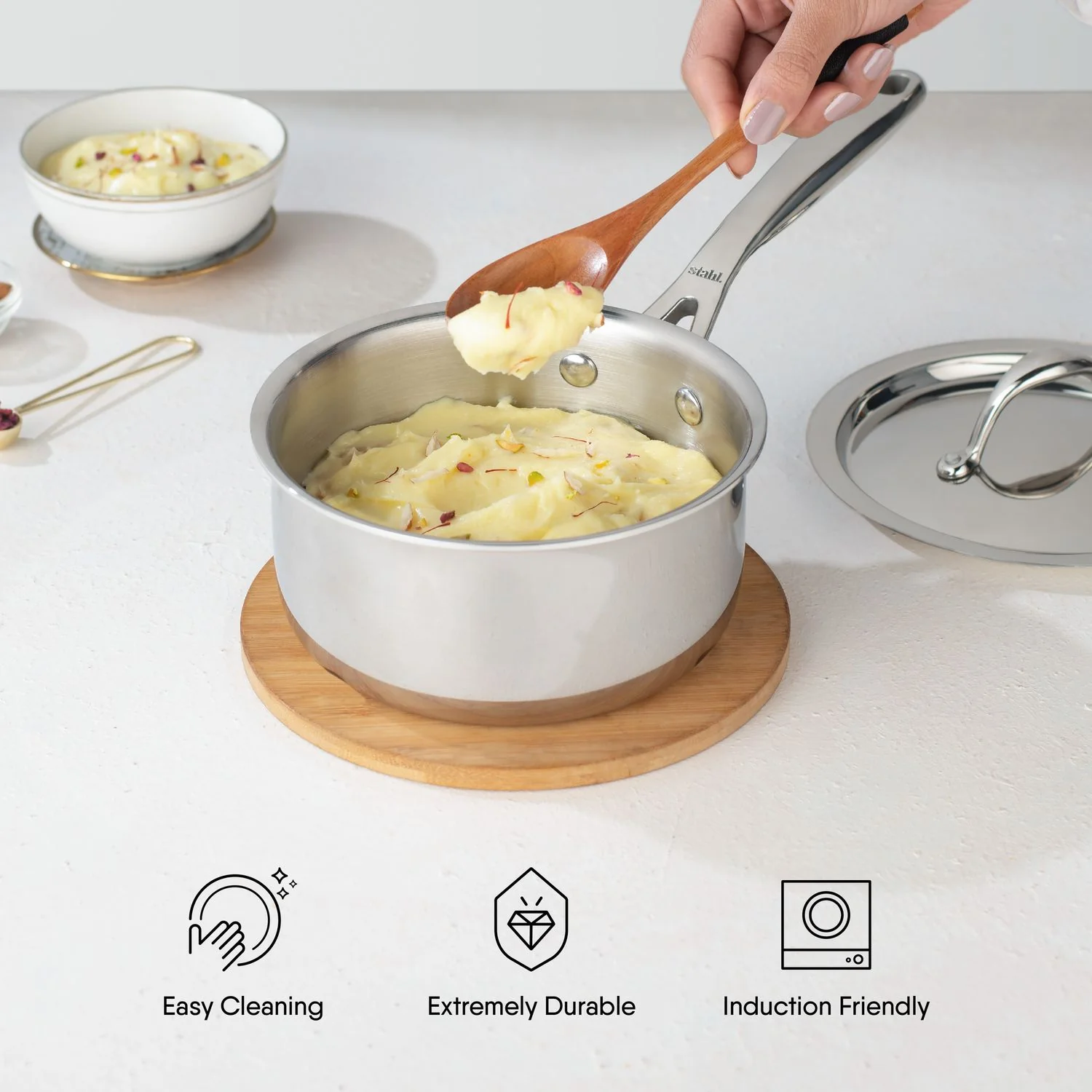 Stahl Artisan Triply Stainless Steel Sauce Pan with Lid 16CM/1.4 (4216) view 5