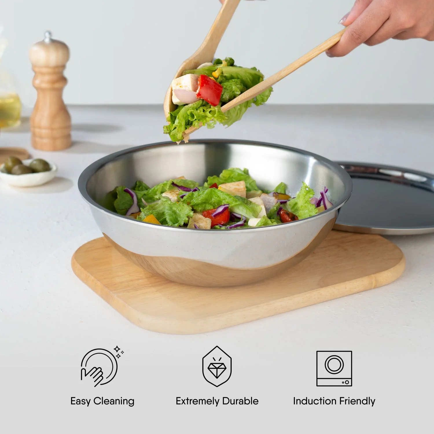 Stahl Tasla Kadhai with Lid - Triply Artisan Series 26CM (4626) view 5